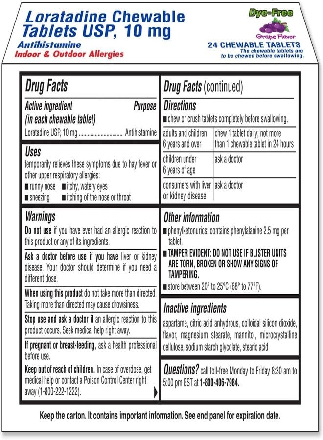 Ohm Loratadine 10mg, Chewable Tablets, Non-Drowsy Antihistamine for Indoor & Outdoor Allergies | Grape Flavor, Dye-Free, Allergy Relief (Small, 24, Count) - Image 2